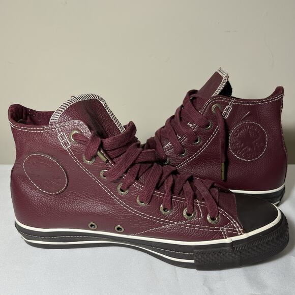 Converse Chuck Taylor All Star High Top Sneaker Burgundy Leather M 7.5 W 9.5 - Picture 1 of 12
